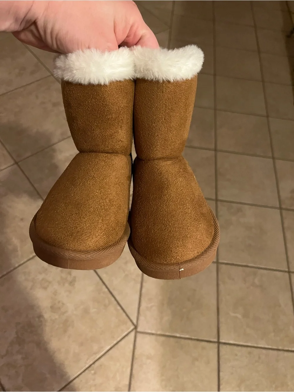 Children’s Cozy Faux-Fur Trim Brown Booties with Satin Bows